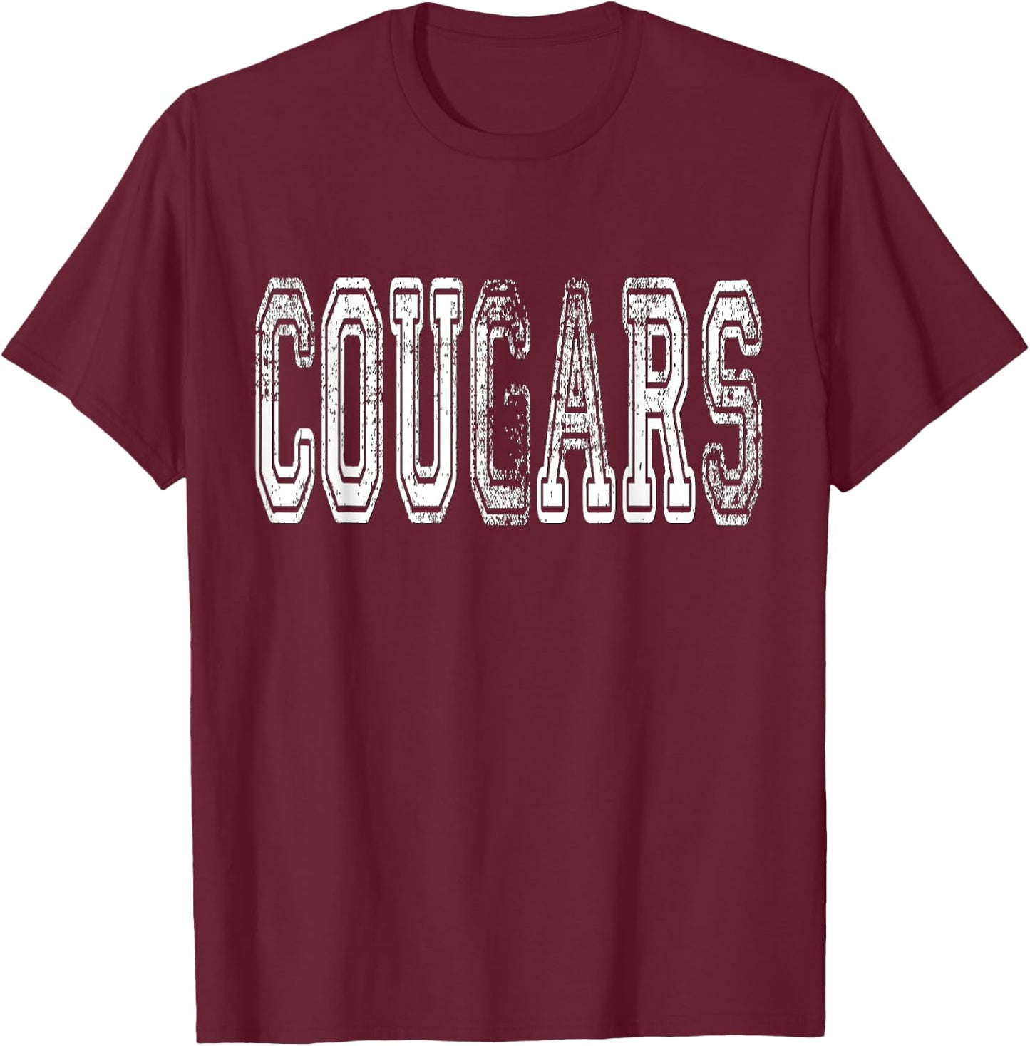 Cougars Mascot Distressed Vintage School Sports Name Fans T-Shirt - T-Shirt | Maroon