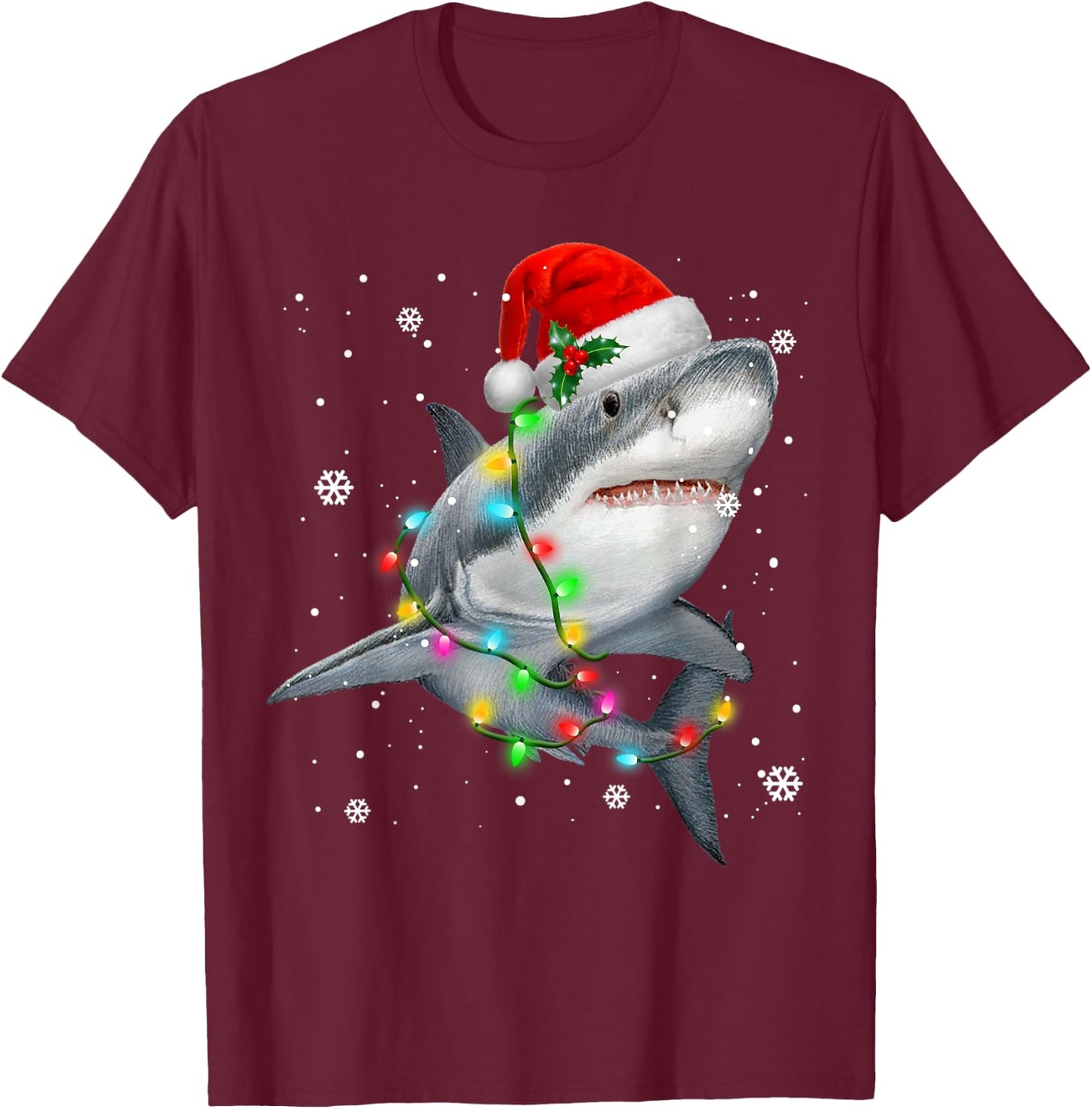 Sharks Tree Christmas Sweater Xmas Pet Animal Shark Lover T-Shirt - T-Shirt | Maroon