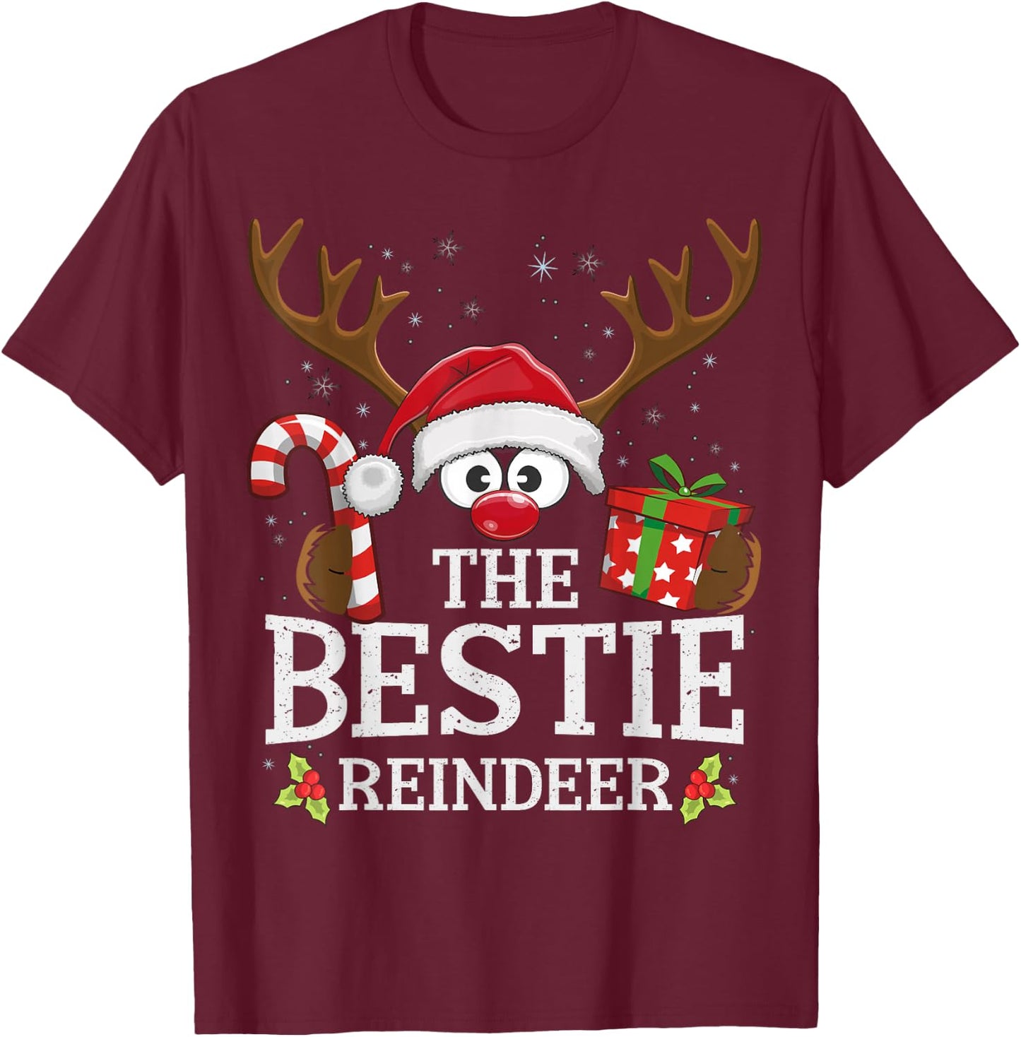Christmas Matching The Bestie Reindeer Family T-Shirt - T-Shirt | Maroon