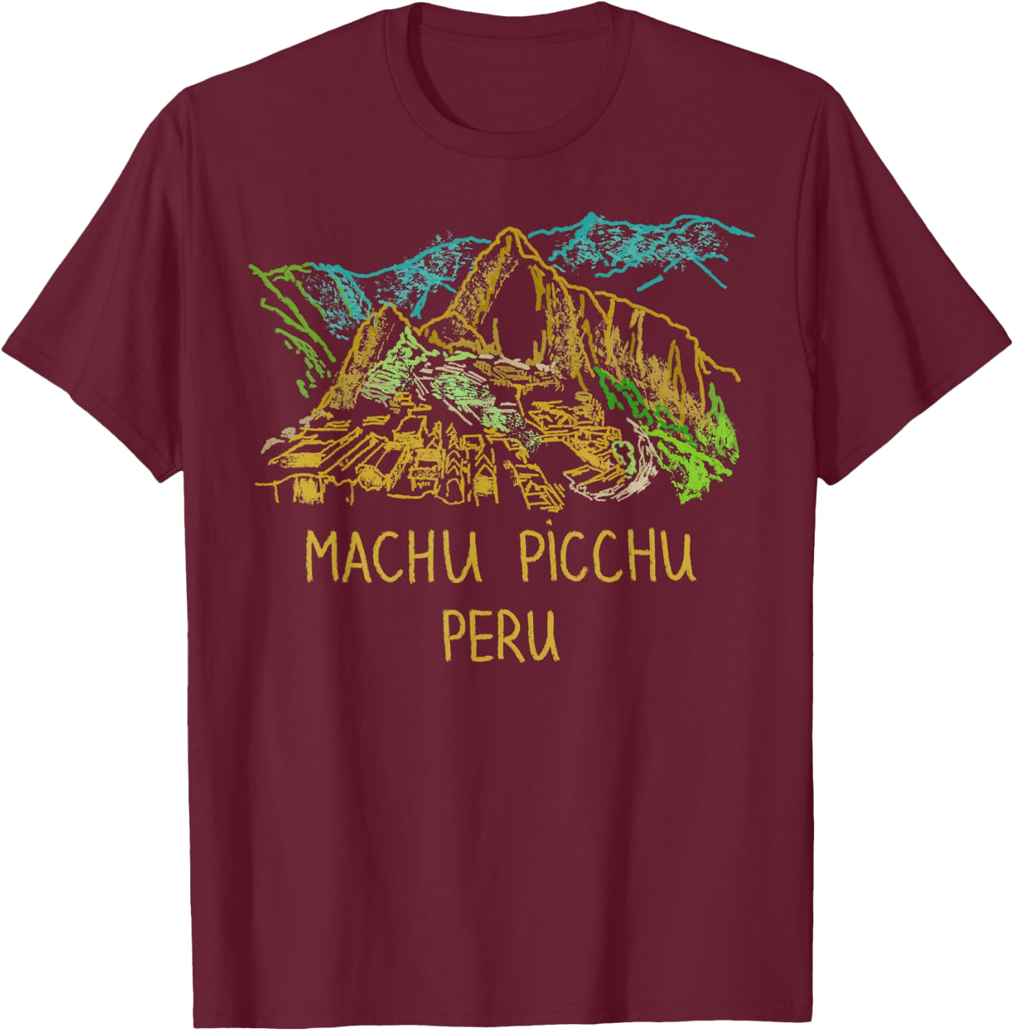 DDD City Machu Picchu Peru - Men's Black Classic Fit Short Sleeve - Small T-Shirt - T-Shirt | Maroon