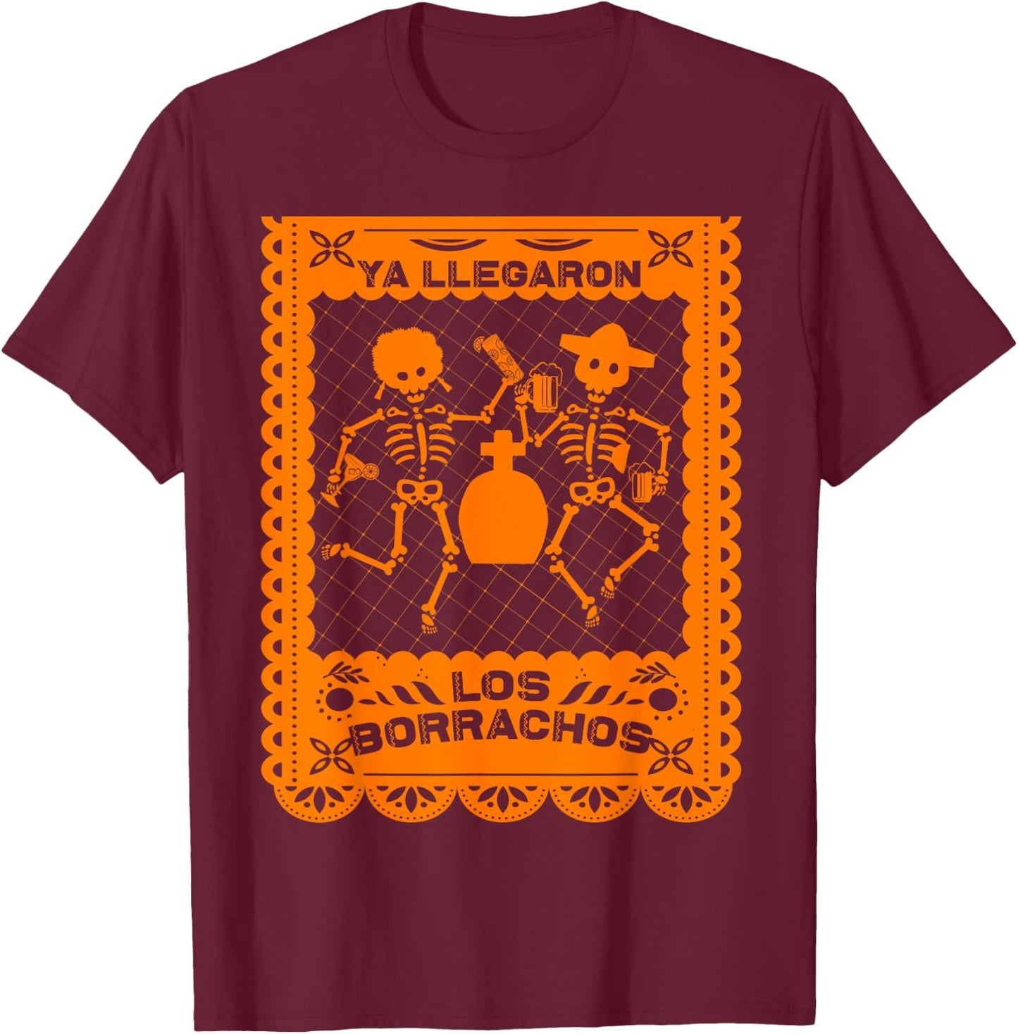 Day of the Dead Dia de Muertos Mexican Papel Picado Beer T-Shirt - T-Shirt | Maroon