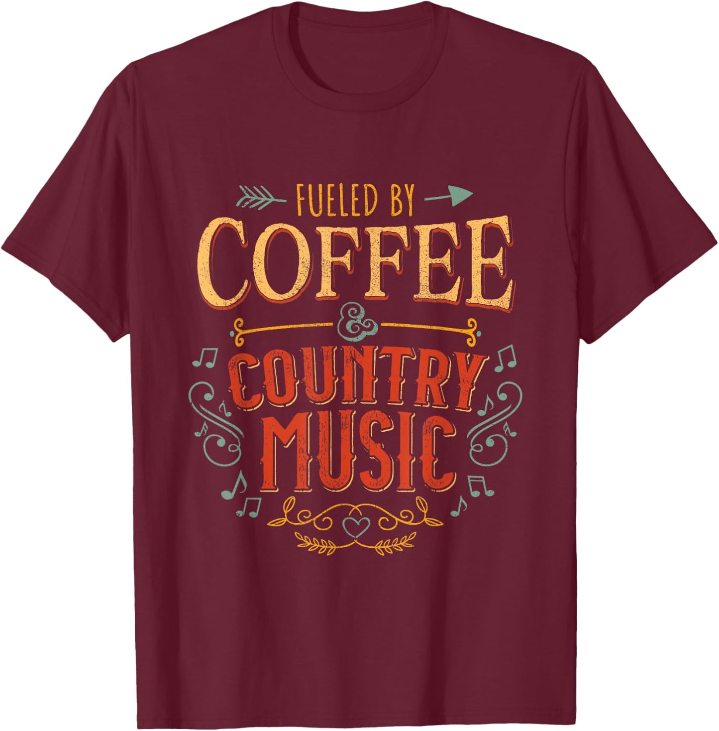Fueled By Coffee and Country Music Cowgirl Coffee Drinker T-Shirt - T-Shirt | Maroon