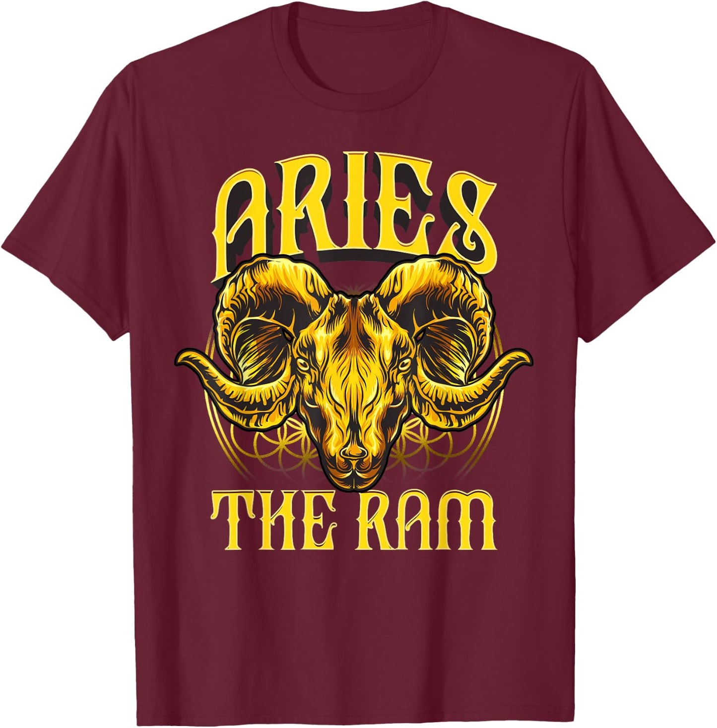 Unique Aries Art Gift with Golden Ram for Horoscope Lovers T-Shirt - T-Shirt | Maroon
