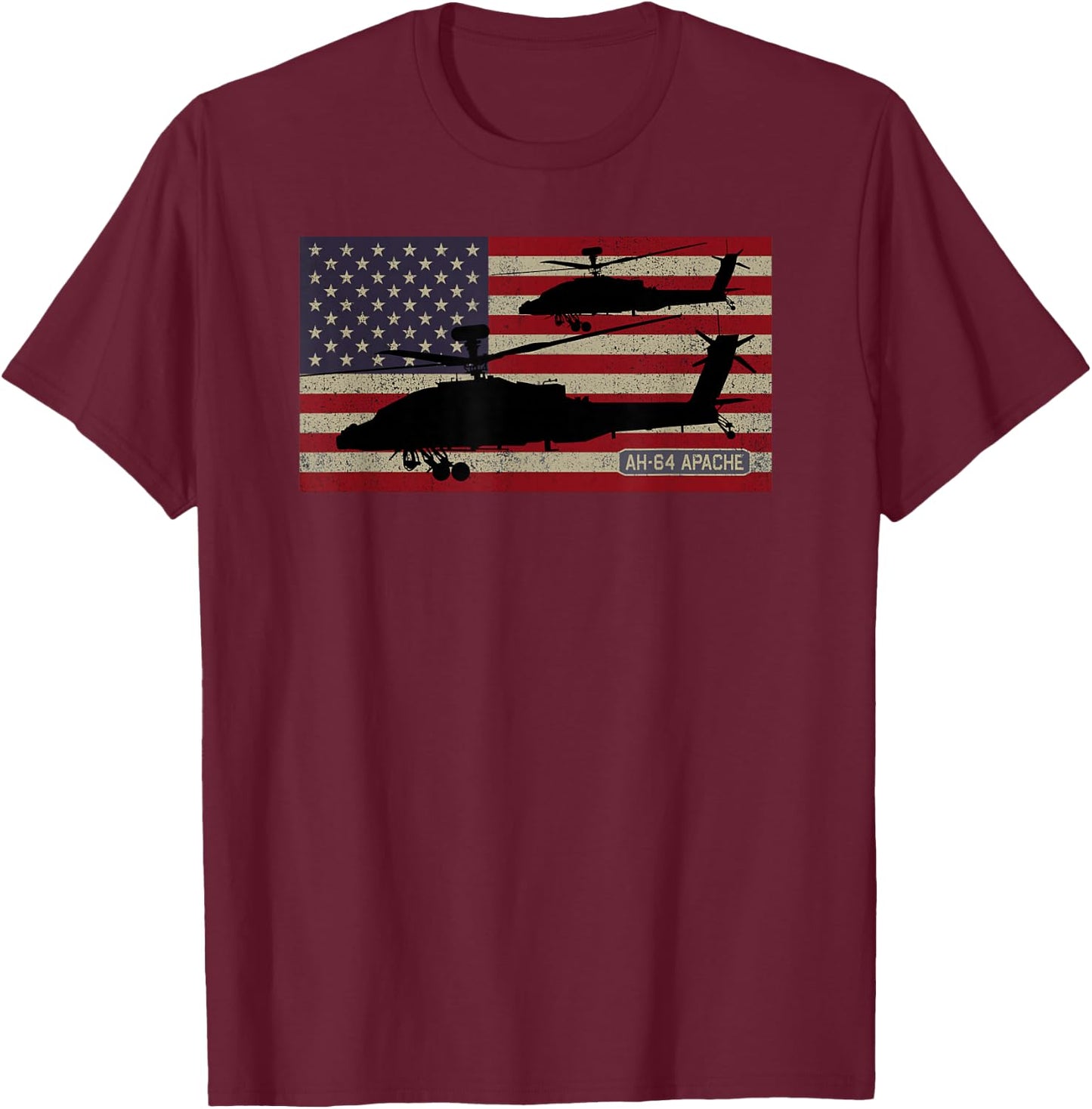 AH-64 Apache Helicopters Vintage USA Flag T-Shirt - T-Shirt | Maroon