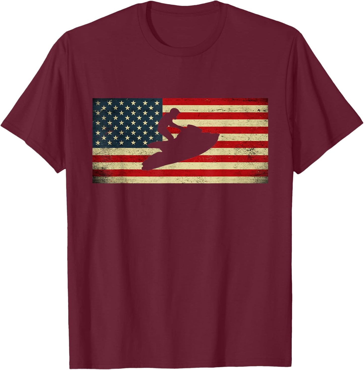 Patriotic American USA Flag Jet Skiing Jet Ski Lover T-Shirt - T-Shirt | Maroon