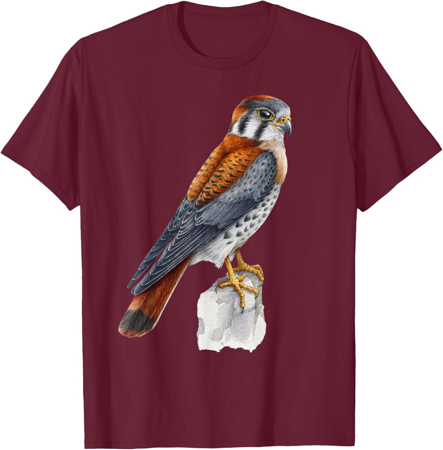 Floral Folk - Common Kestrel - Bird of Prey - Bird Watching T-Shirt - T-Shirt | Maroon