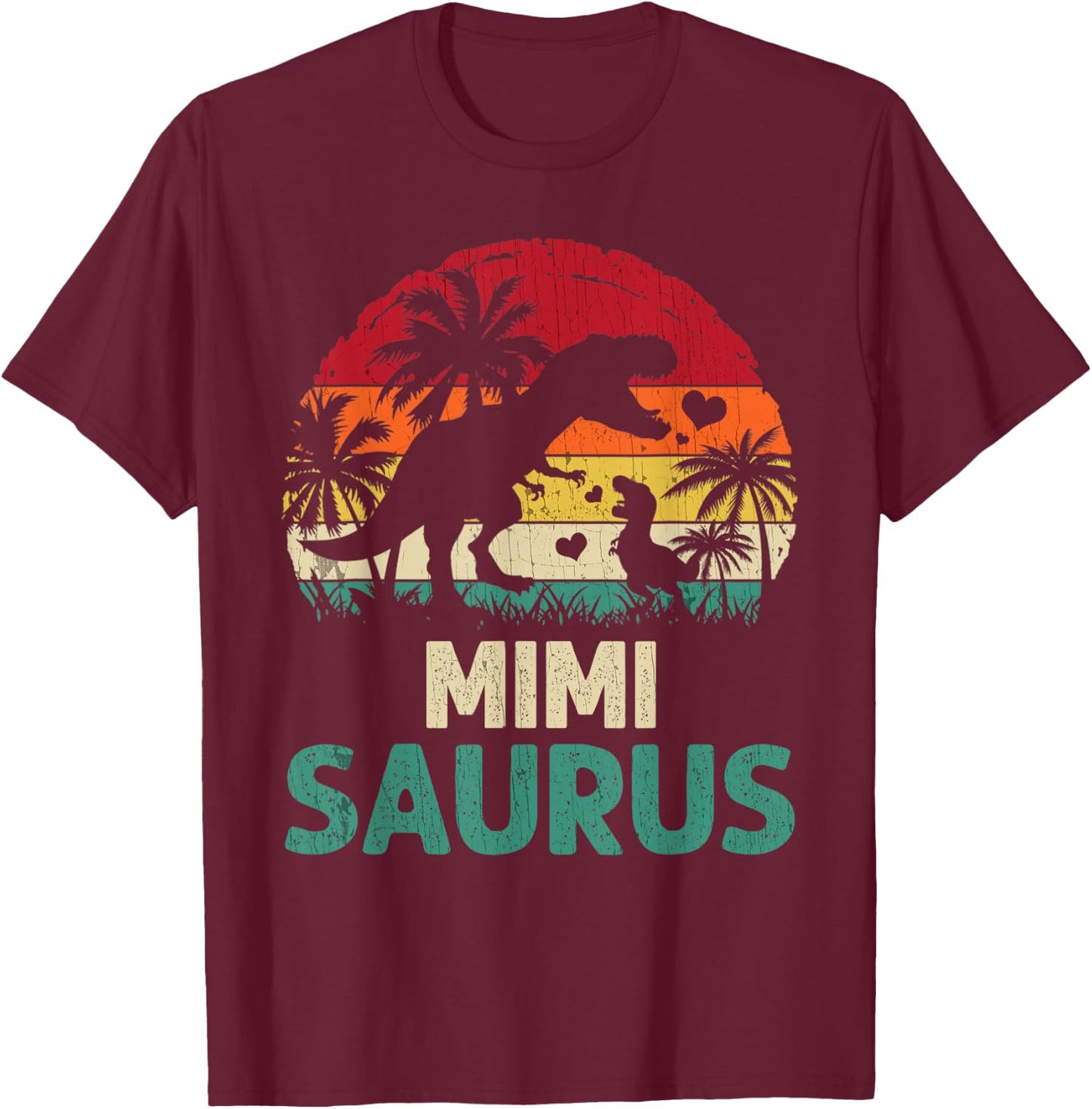 mb Vintage Mimi Saurus Funny Dino Father's Day Mother's Day T-Shirt - T-Shirt | Maroon