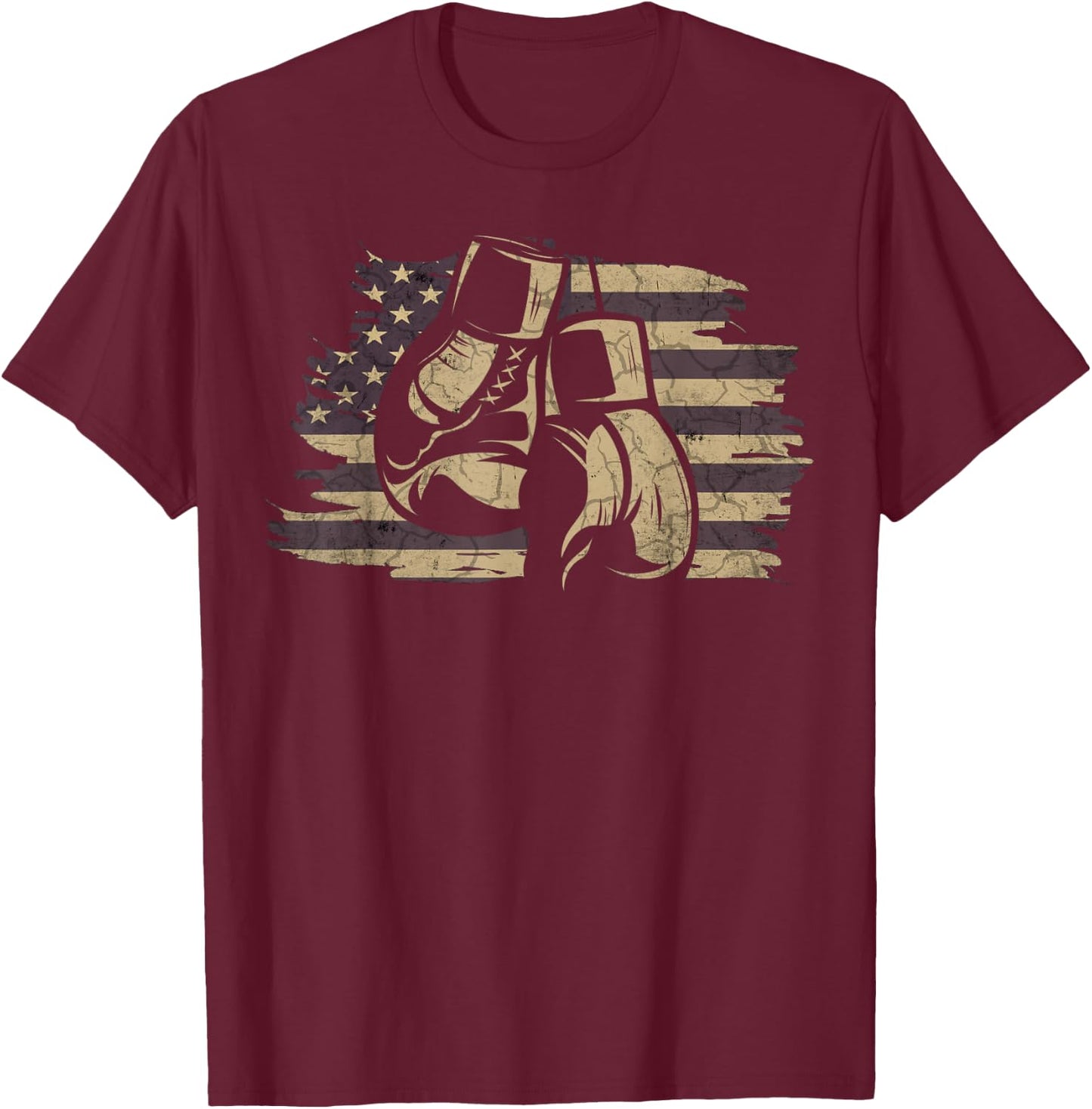 Boxing Gloves American Flag Retro Old School Boxing T-Shirt - T-Shirt | Maroon
