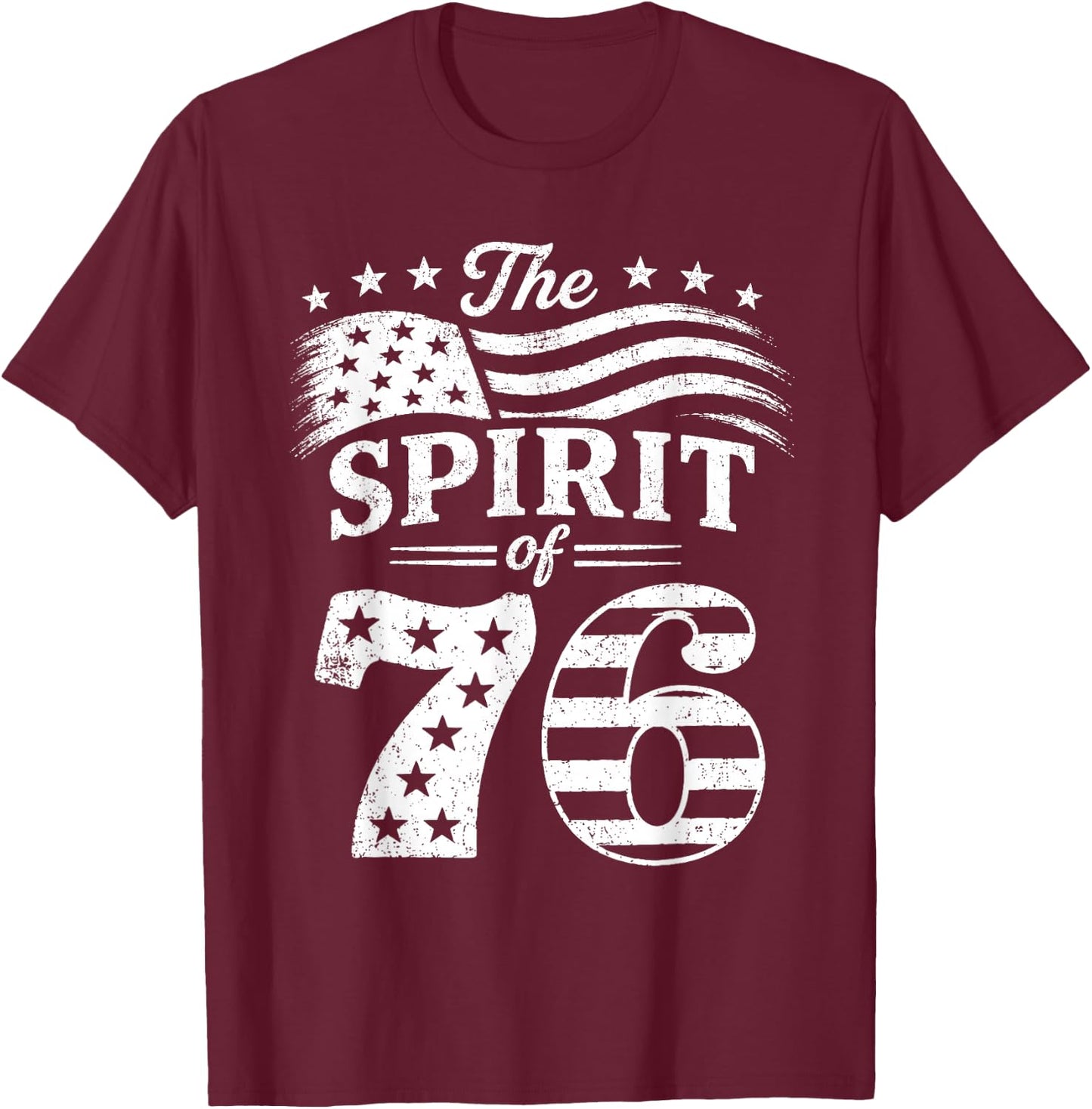 Retro Spirit of 76 250th Anniversary Patriotic American Flag T-Shirt - T-Shirt | Maroon