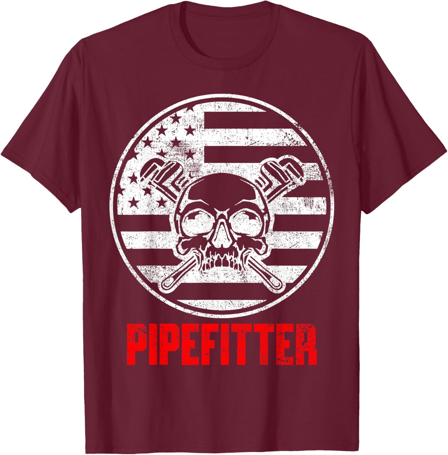 Pipefitter USA Flag Patriotic T-Shirt - T-Shirt | Maroon