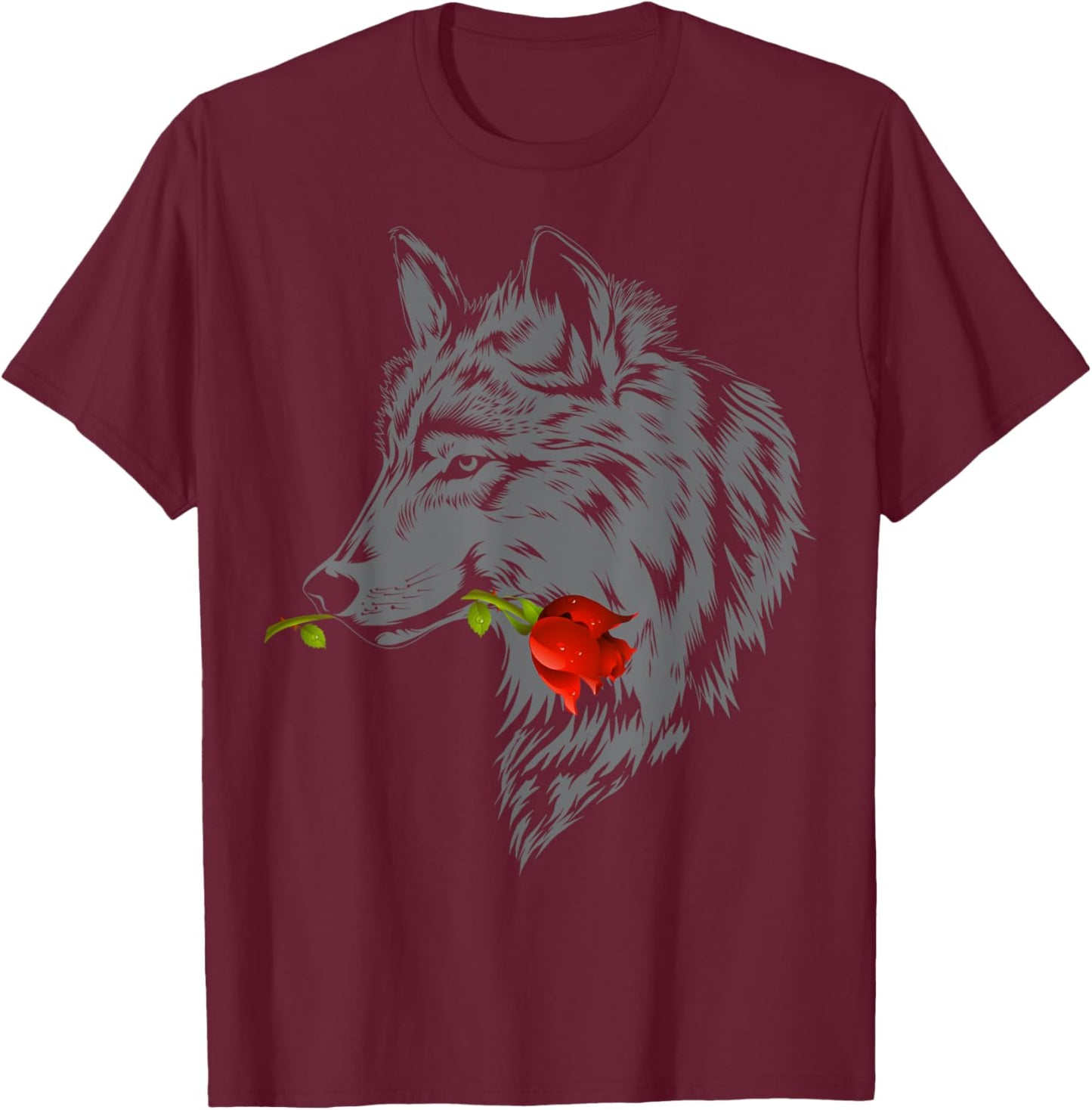 Wolf Rose | Cute Valentine Gray Wolf Gift T-Shirt - T-Shirt | Maroon