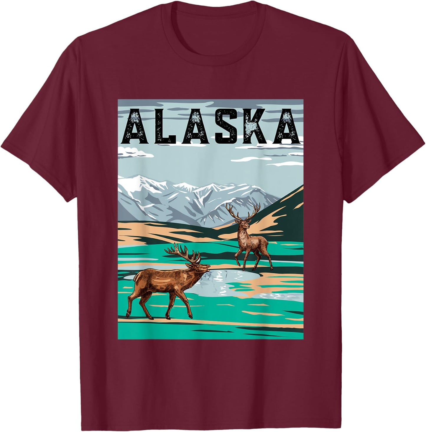 Vintage Alaska Hunting Deer design Men Women Boy Girl Kids T-Shirt - T-Shirt | Maroon