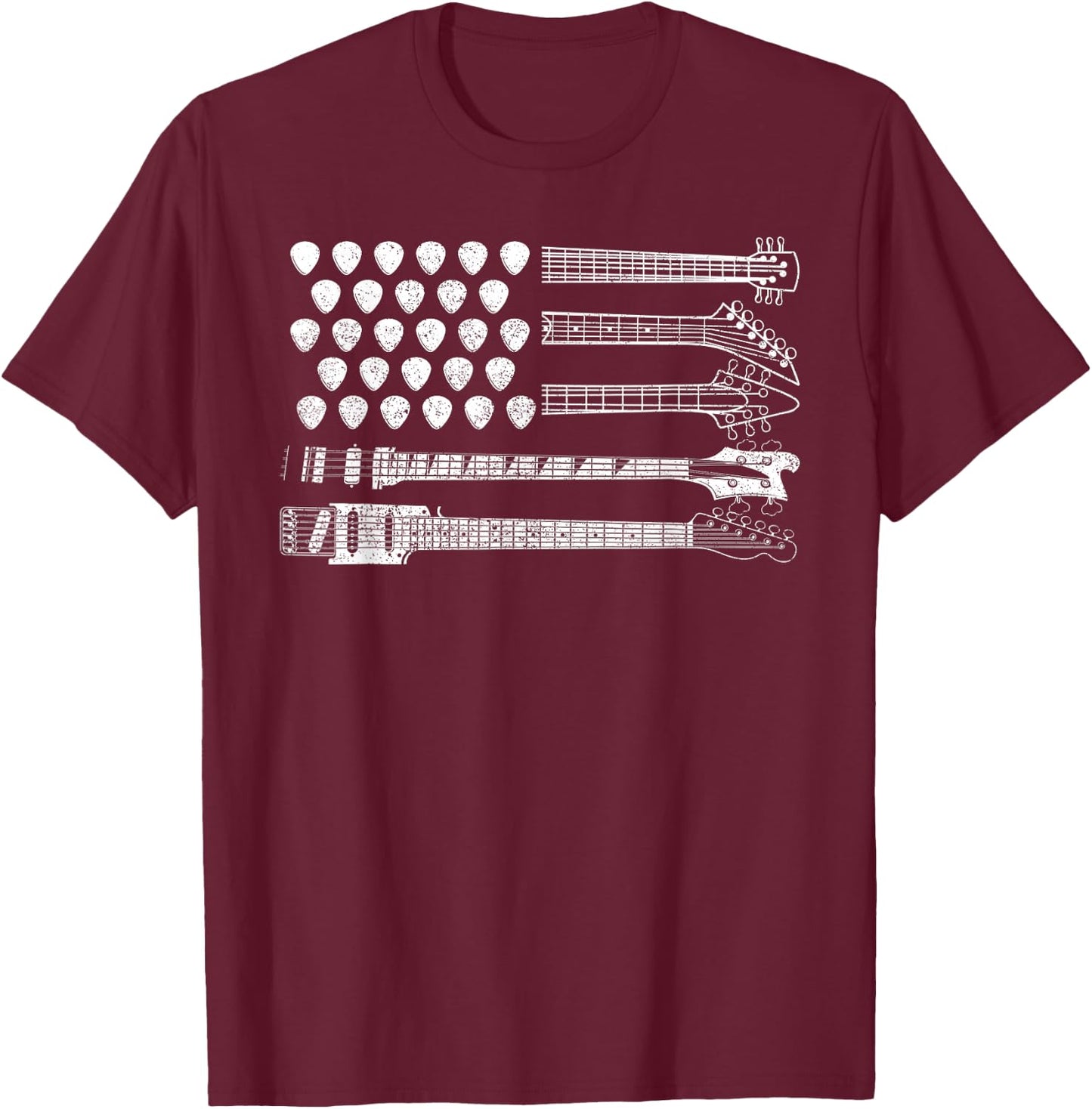 Lets Rock Rock n Roll Guitar Retro USA Flag T-Shirt - T-Shirt | Maroon