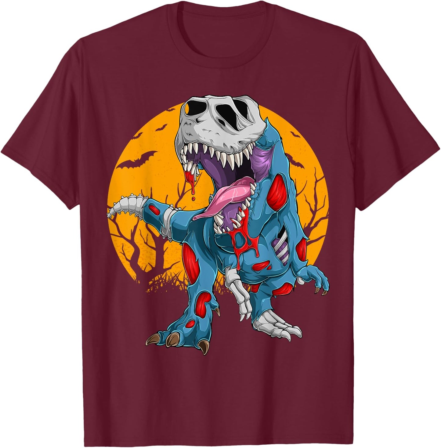 Zombie Saurus Halloween Costume Zombie Dinosaur T Rex Boys T-Shirt - T-Shirt | Maroon