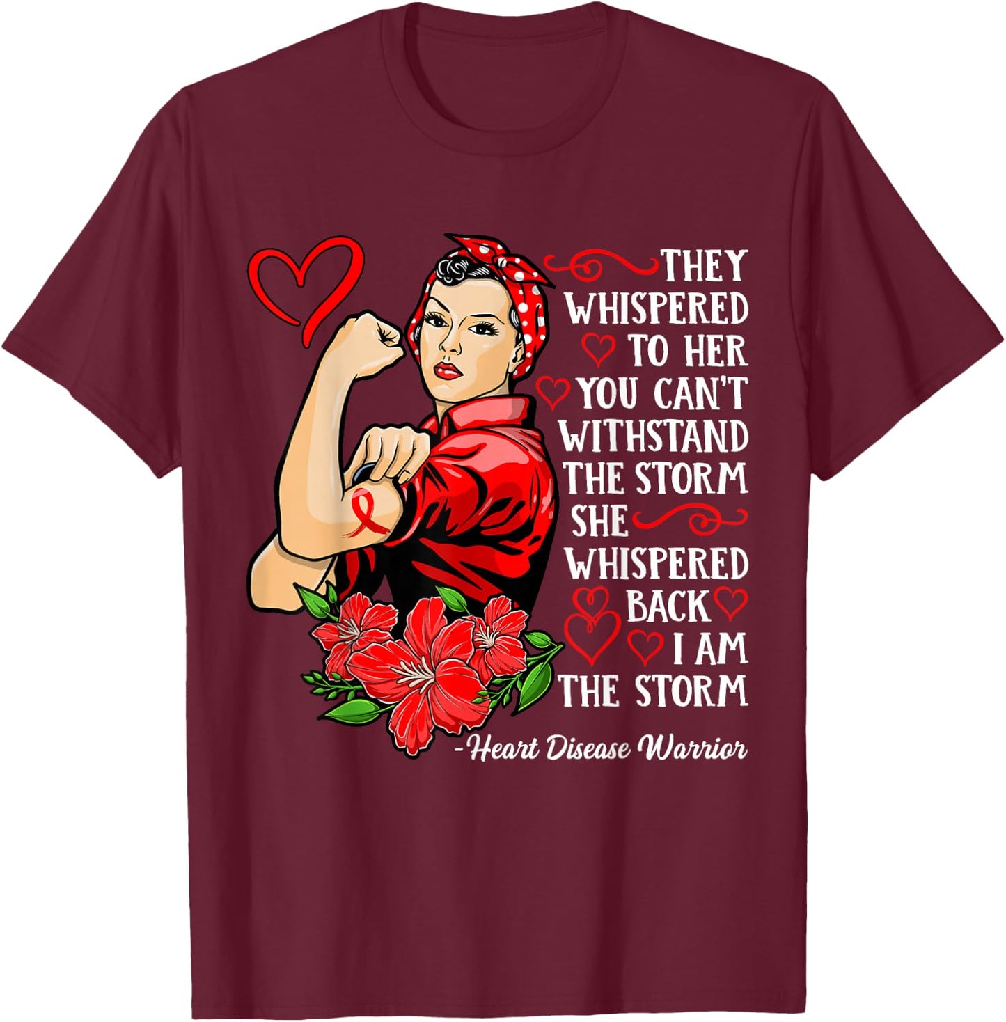 Warrior I Wear Red to Fight Heart Disease Awareness T-Shirt - T-Shirt | Maroon