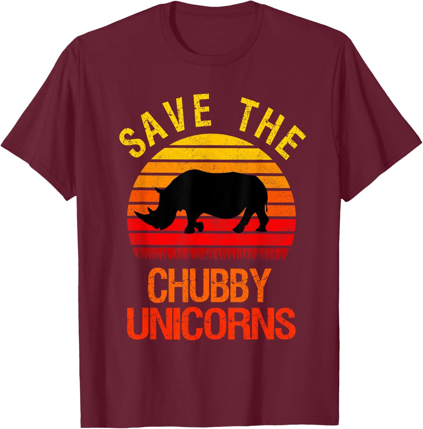 Save The Chubby Unicorns Retro Style Rhino T-Shirt - T-Shirt | Maroon