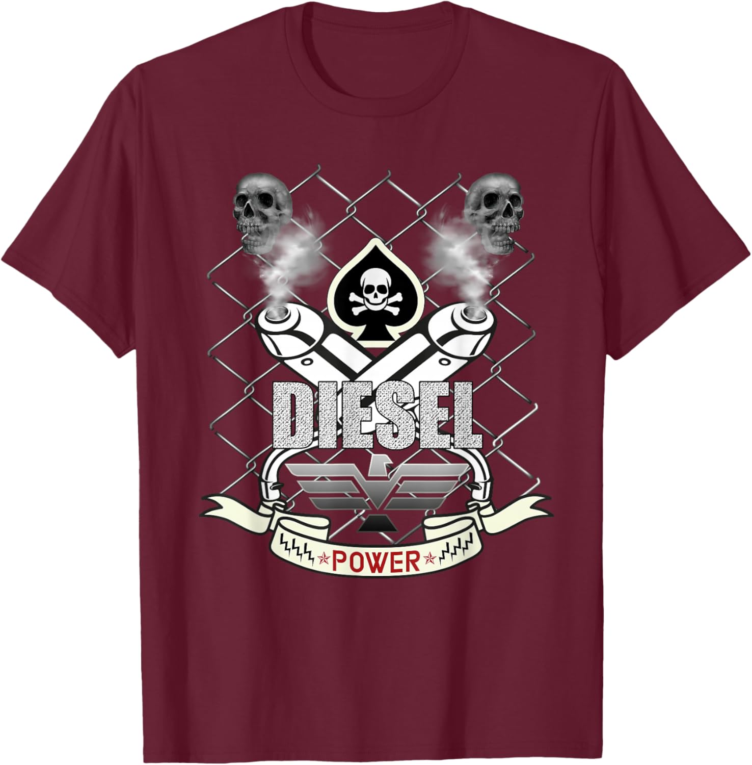 Diesel Power Skull Design T-Shirt - T-Shirt | Maroon