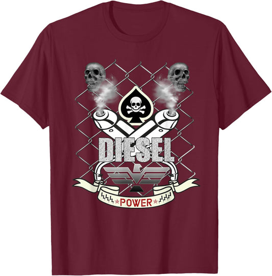 Diesel Power Skull Design T-Shirt - T-Shirt | Maroon