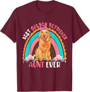 Best Golden Retriever Aunt Ever Cute Rainbow Flowers Dog Men Women T-Shirt - T-Shirt | Maroon