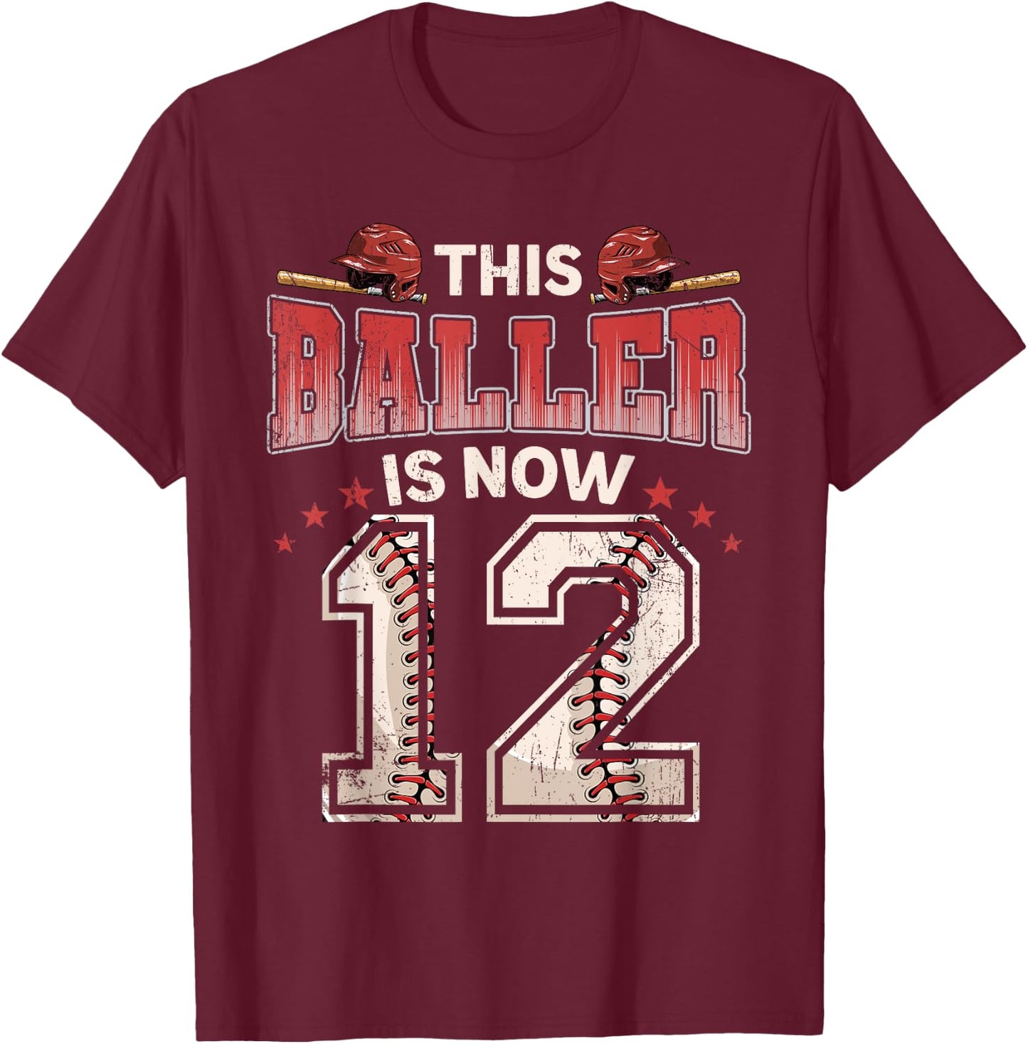 12th Birthday Baseball Boy 12 Year Old Baseball Player Kids T-Shirt - T-Shirt | Maroon