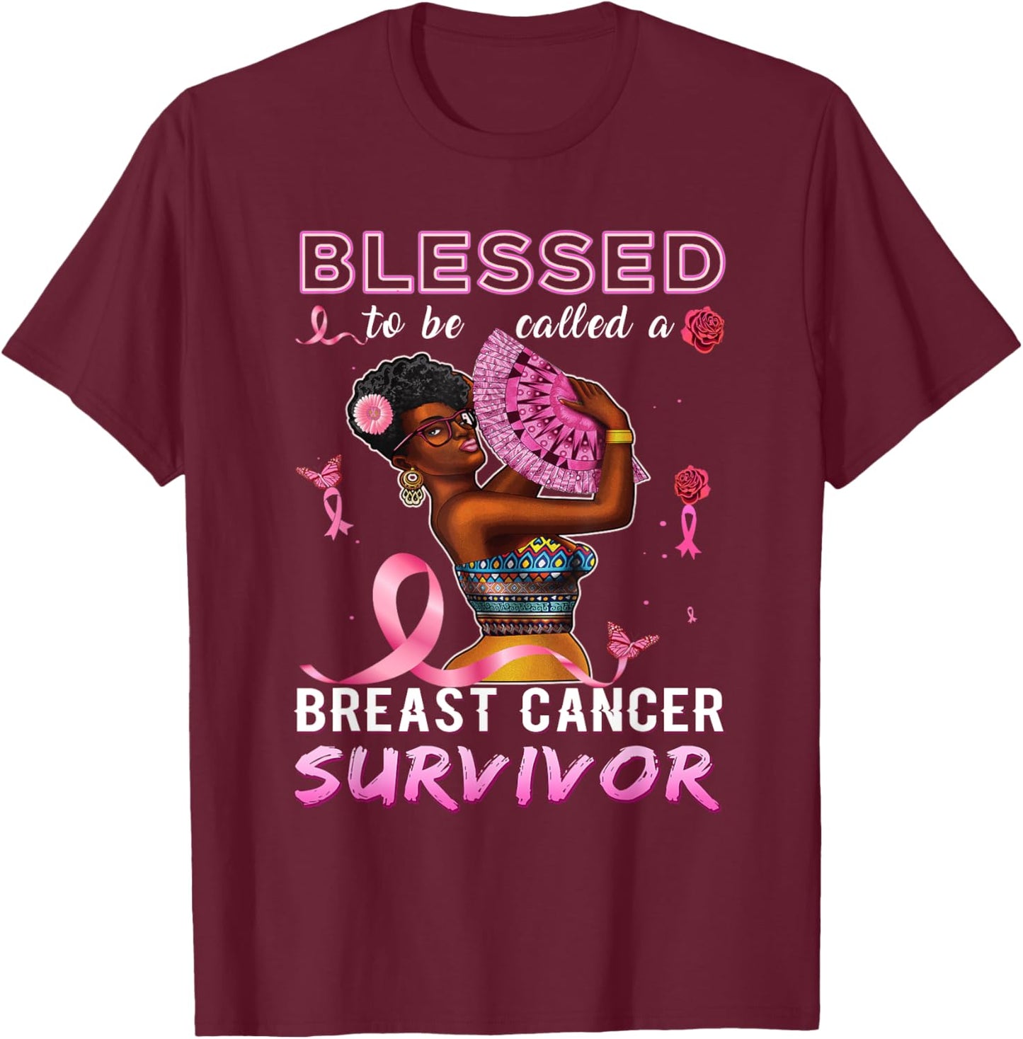 African American Breast Cancer Black Women Blessed Survivor T-Shirt - T-Shirt | Maroon