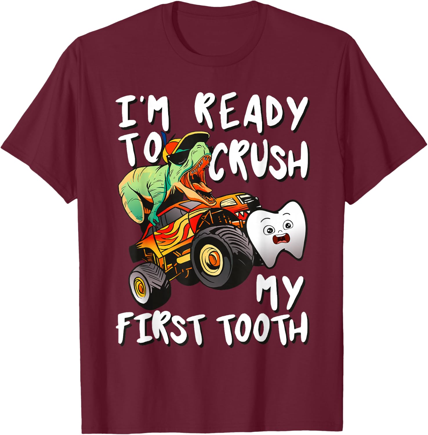Tooth Fairy T-Rex Monster Truck Dental Hygienist Dentists T-Shirt - T-Shirt | Maroon