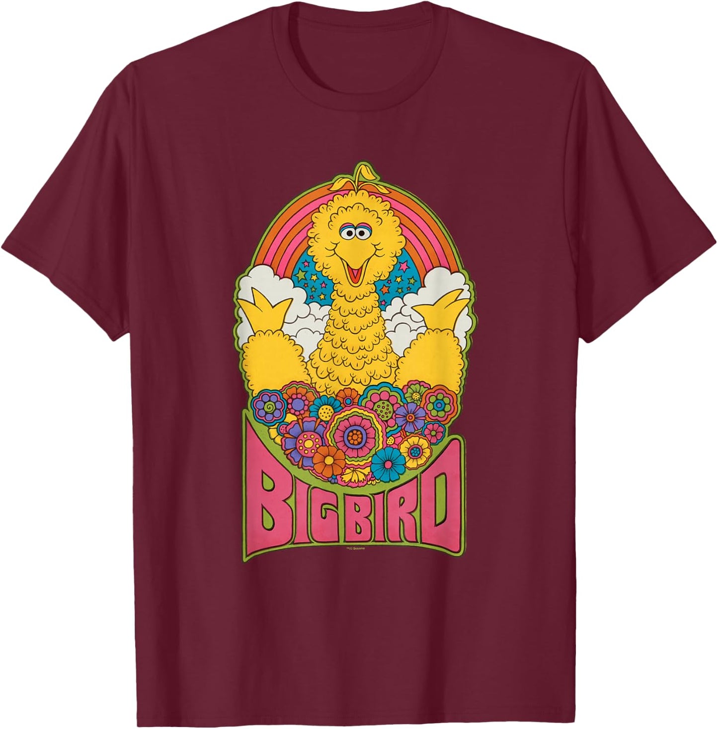 Sesame Street Psychedelic Big Bird T-Shirt - T-Shirt | Maroon