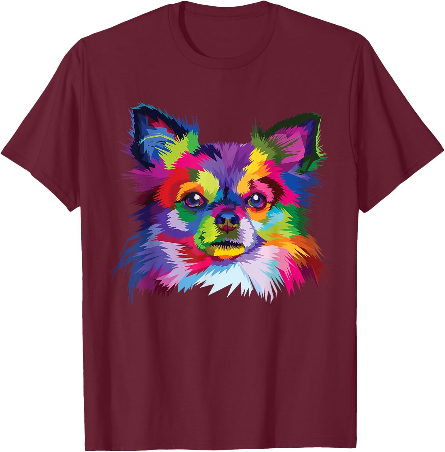 Cute Rainbow Chihuahua Vibrant Canine Colorful Puppy Dog T-Shirt - T-Shirt | Maroon