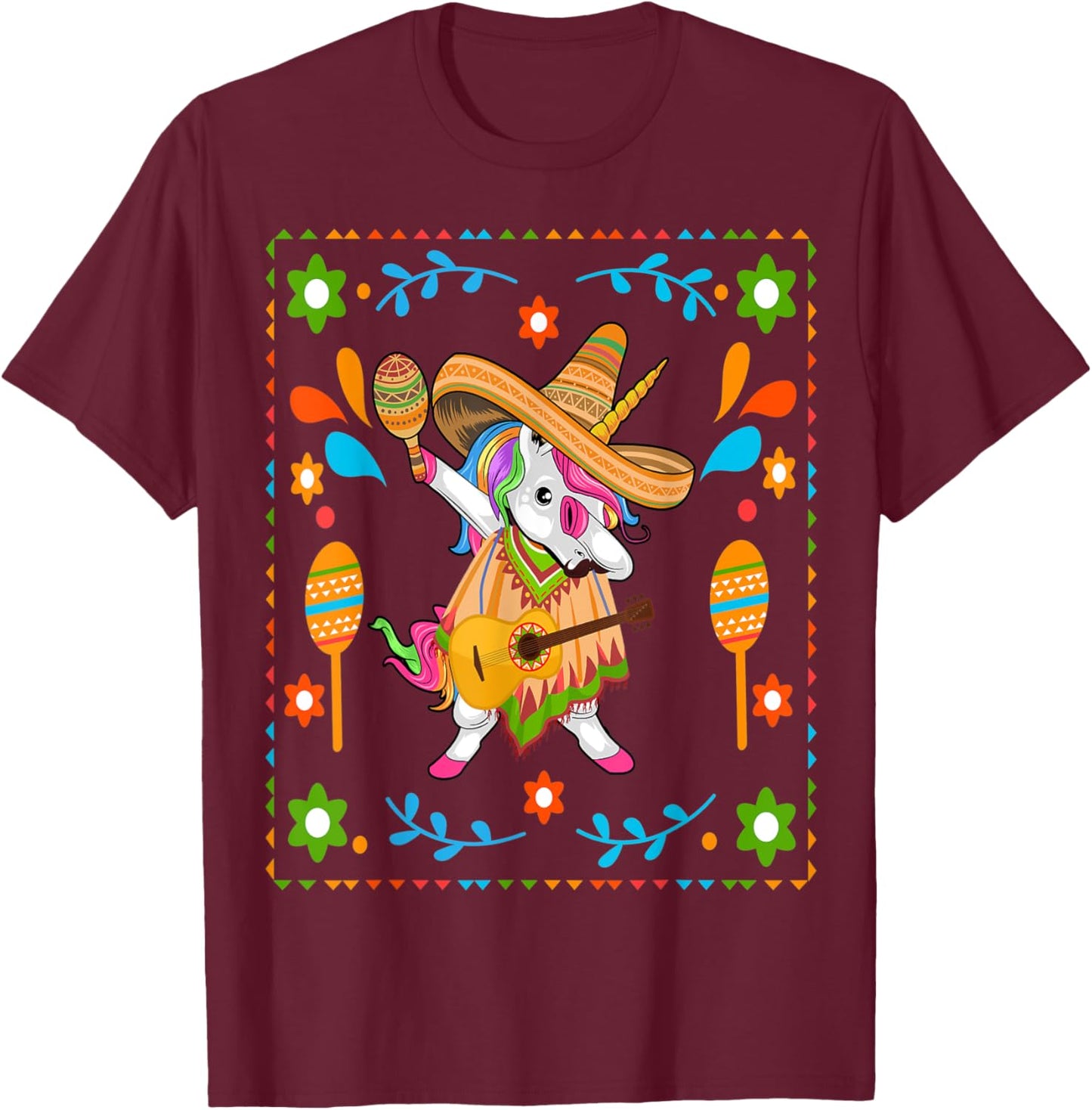 Dabbing Unicorn Poncho Cinco de Mayo Men Sombrero Funny Dab T-Shirt - T-Shirt | Maroon