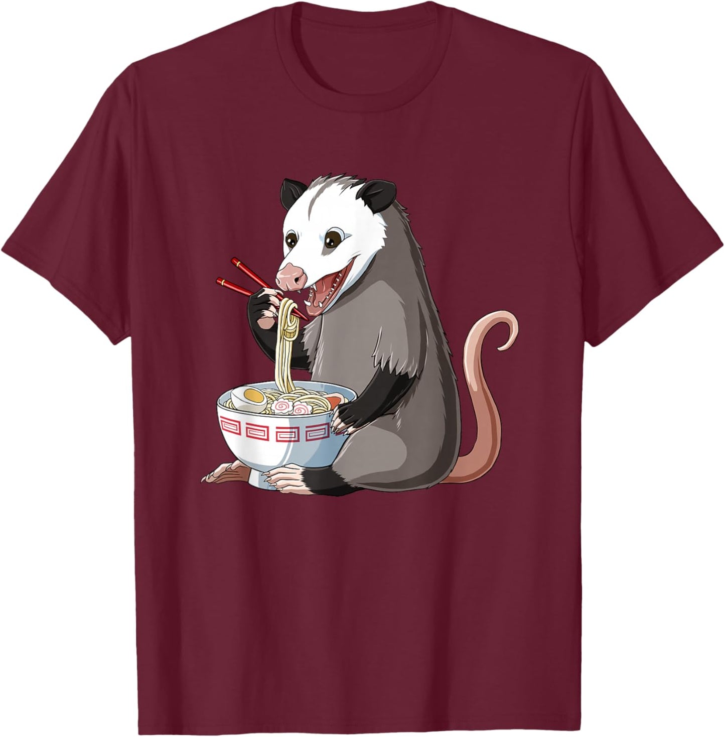 Funny Japanese Kawaii Ramen Opossum T-Shirt - T-Shirt | Maroon