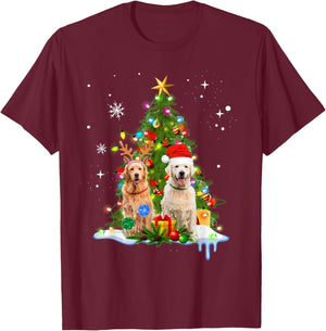Cute Golden Retriever Christmas Tree T-Shirt - T-Shirt | Maroon