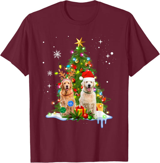 Cute Golden Retriever Christmas Tree T-Shirt - T-Shirt | Maroon