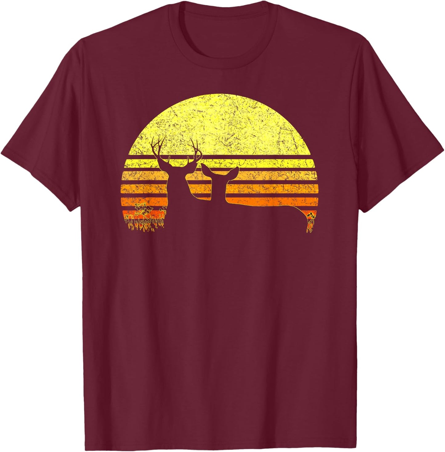 Buck Mule Deer Hunting Dad Vintage Retro Sun Bow Hunter Gift T-Shirt - T-Shirt | Maroon