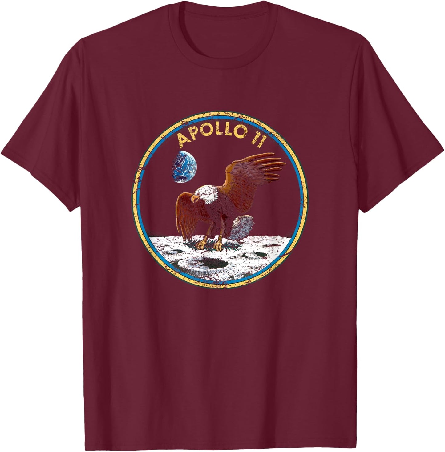 NASA Apollo 11 Mission Badge Distressed T-Shirt - T-Shirt | Maroon