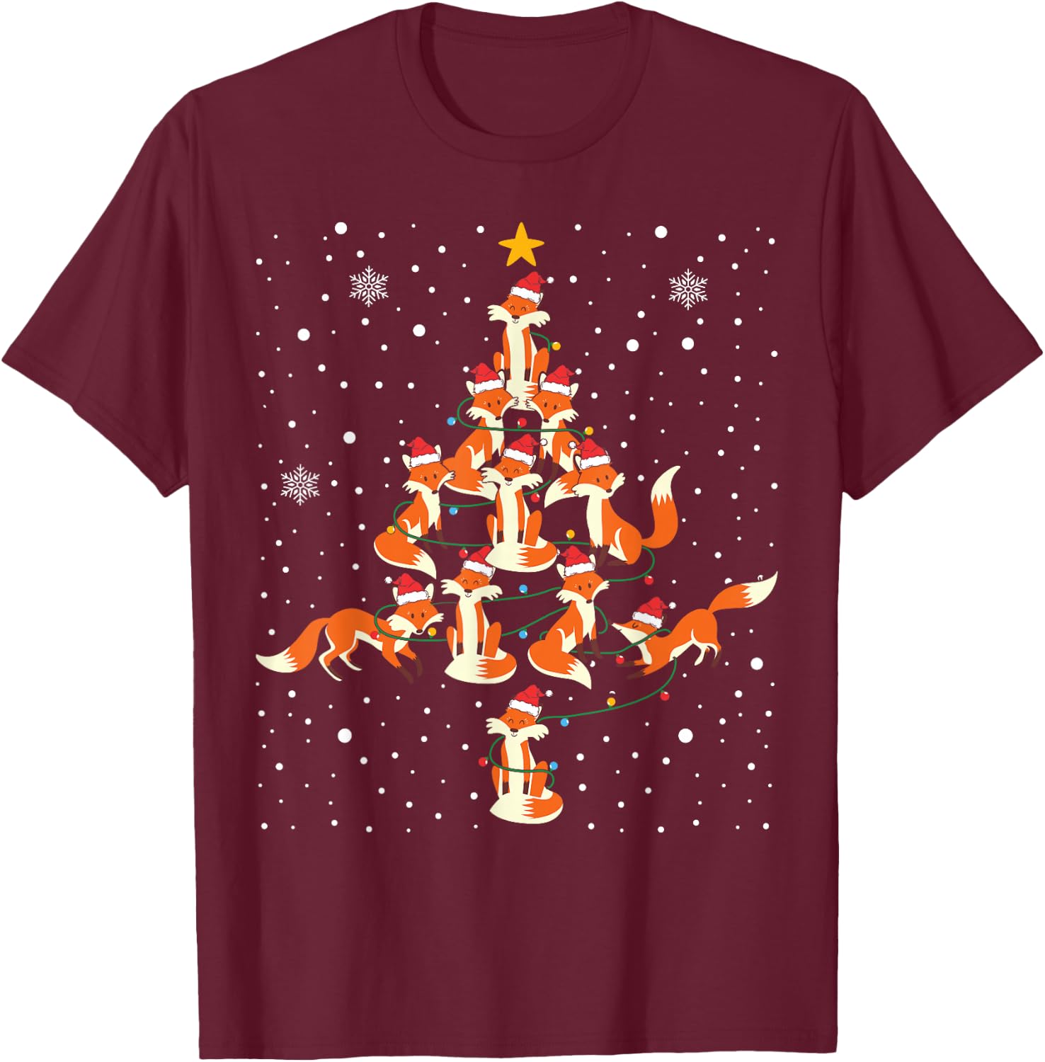 Foxes Christmas Tree Lights Fox Xmas Pajama T-Shirt - T-Shirt | Maroon