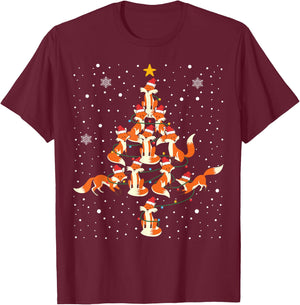 Foxes Christmas Tree Lights Fox Xmas Pajama T-Shirt - T-Shirt | Maroon