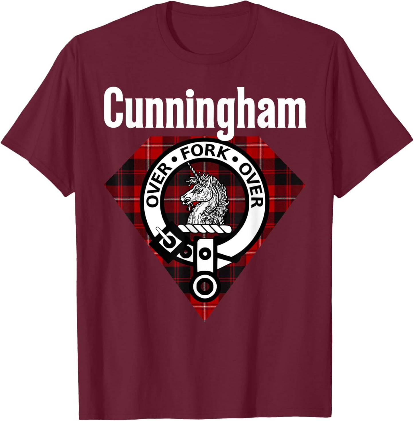 HighlandFour Women's Scottish Tartan - Black, Small - Classic Fit, Short Sleeve T-Shirt - T-Shirt | Maroon