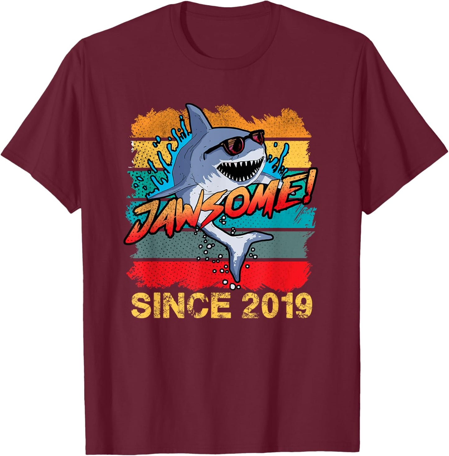 Kids Retro 3rd Birthday Shark 3 Year Old Jawsome Since 2019 T-Shirt - T-Shirt | Maroon