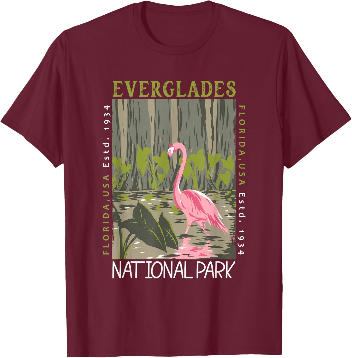 Everglades National Park Florida Flamingo Distressed Vintage T-Shirt - T-Shirt | Maroon