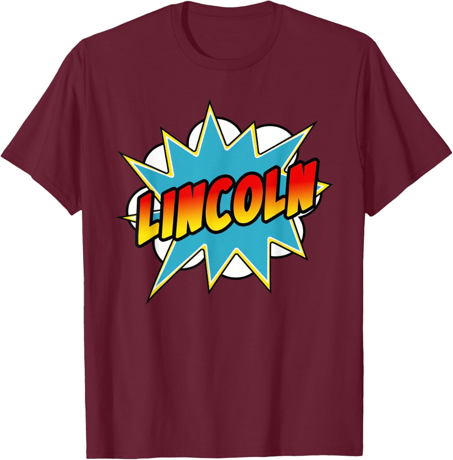 Boys Lincoln Comic Book Superhero Name T-Shirt - T-Shirt | Maroon