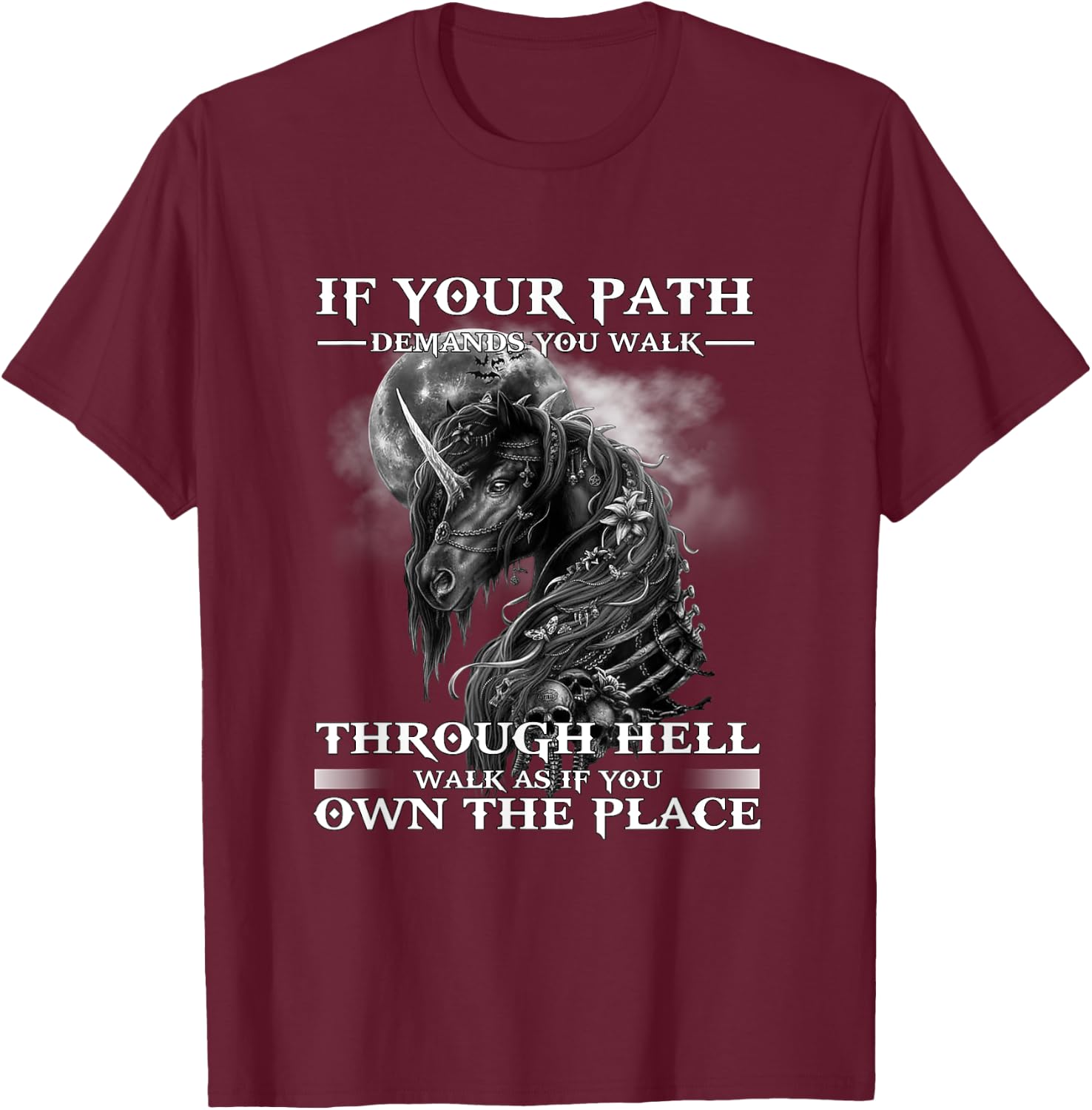 If Your Path Demands You Walk Through Hell Skull Horse T-Shirt - T-Shirt | Maroon