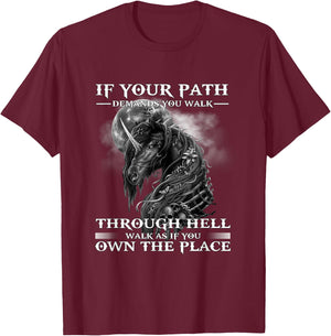 If Your Path Demands You Walk Through Hell Skull Horse T-Shirt - T-Shirt | Maroon