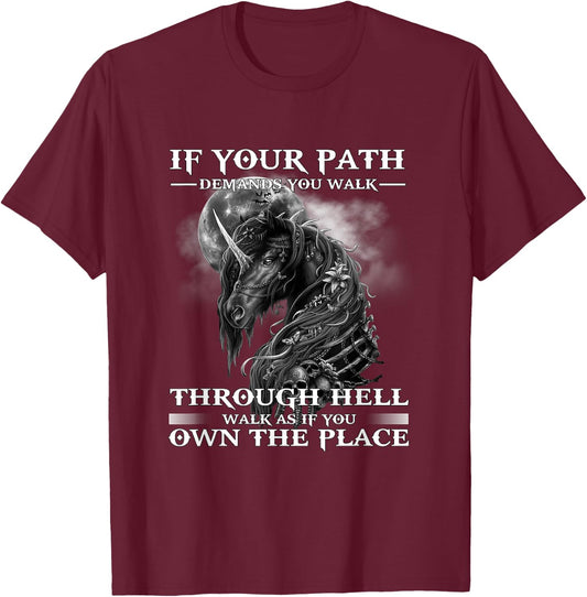If Your Path Demands You Walk Through Hell Skull Horse T-Shirt - T-Shirt | Maroon