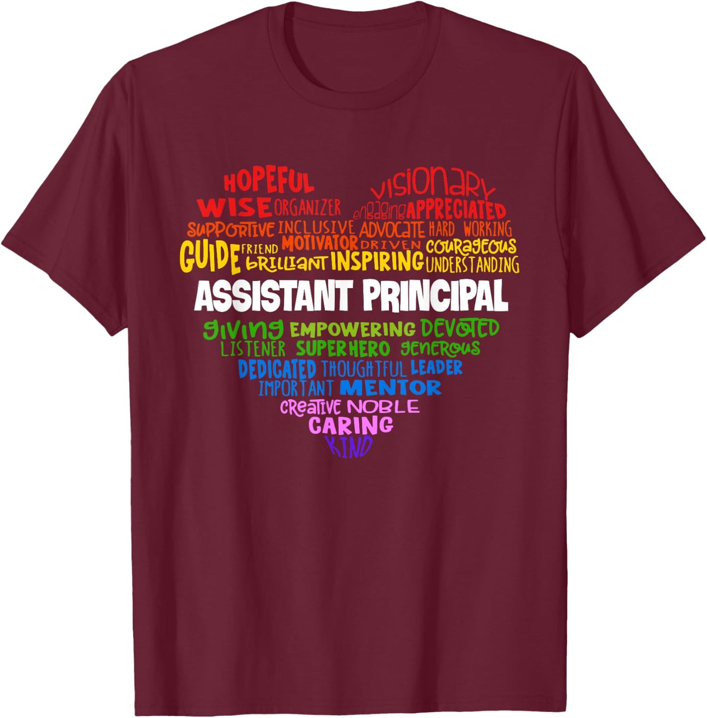 Assistant Principal Cute Heart Shirt Back to School T-Shirt - T-Shirt | Maroon