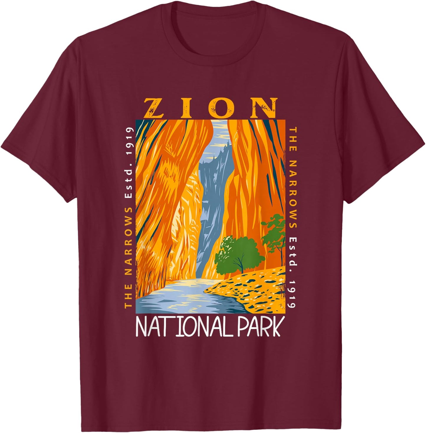 Zion National Park Utah Vintage The Narrows Vintage T-Shirt - T-Shirt | Maroon