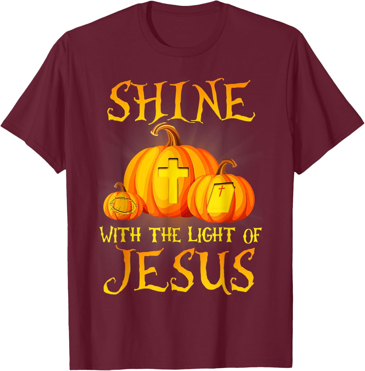 Jack O Lantern Jesus Pumpkin Shine With The Light Of Jesus T-Shirt - T-Shirt | Maroon