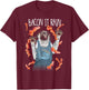Bacon It Rain Pug Funny Graphic T-Shirt - T-Shirt | Maroon