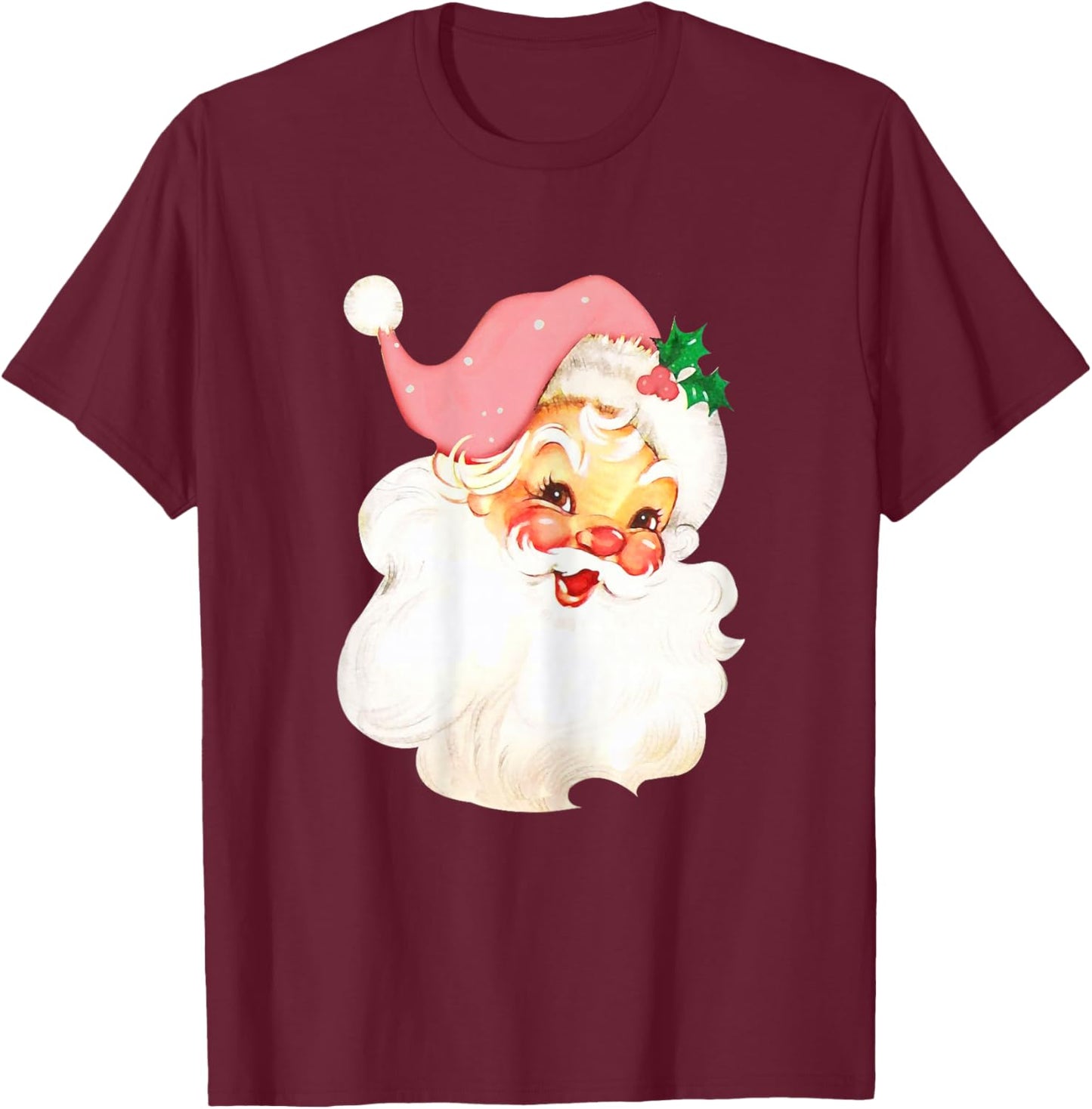 Pink Santa for Girls Christmas Retro Holiday Vintage T-Shirt - T-Shirt | Maroon