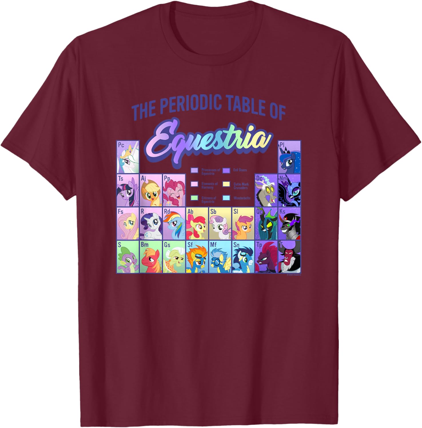 My Little Pony Group Shot Periodic Table of Equestria Small T-Shirt - T-Shirt | Maroon