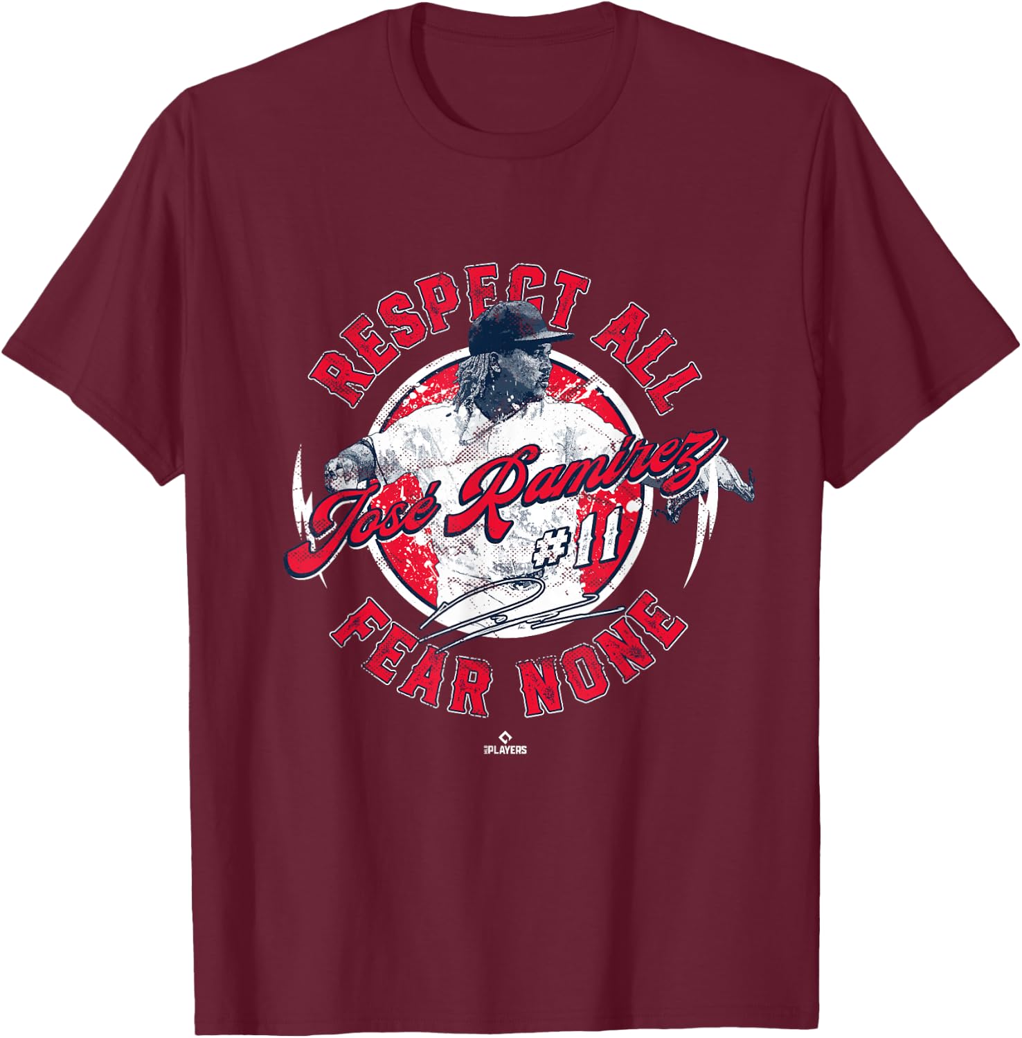Jose Ramirez Respect All Fear None Enriquito Cleveland MLBPA T-Shirt - T-Shirt | Maroon